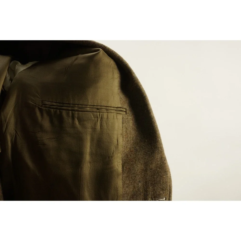 Vintage 1970s Union Made Tweed Wool Atomic Fleck Military Safari Jacket 42R Men